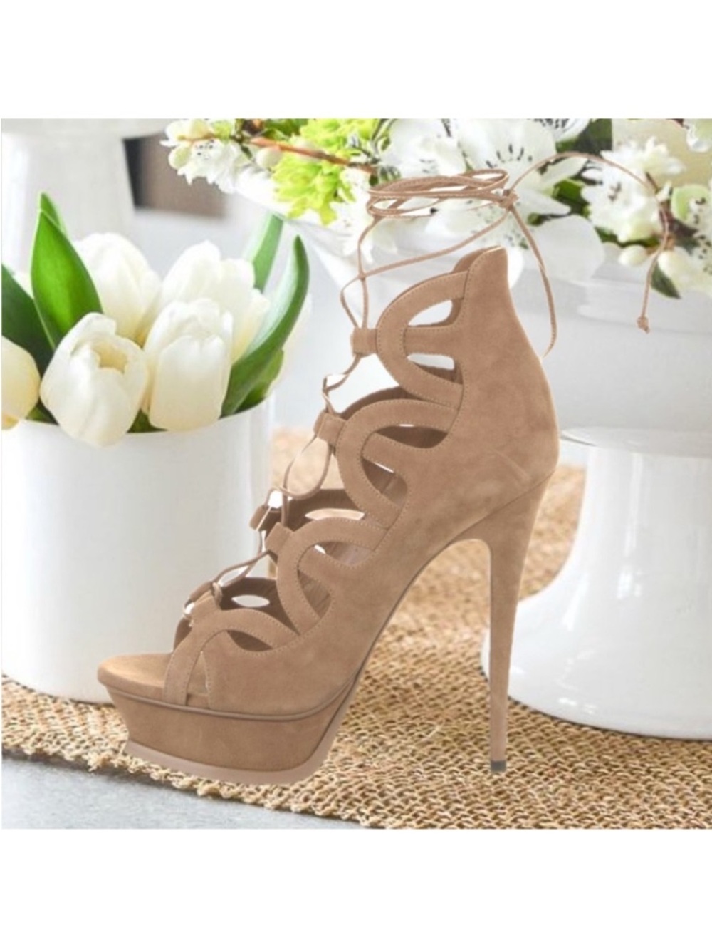 NEW IN BOX SAINT LAURENT LACE UP PLATFORM SANDALS - Picture 5 of 8